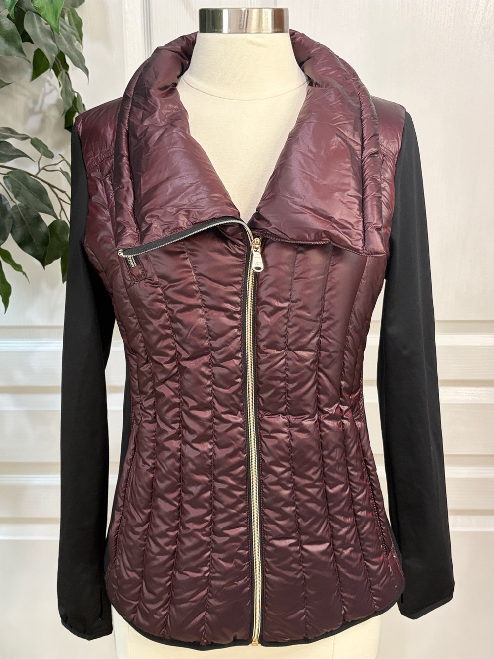 Calvin Klein Performance High Collar Quilted Puffer Full Zip Jacket ~ Burgundy